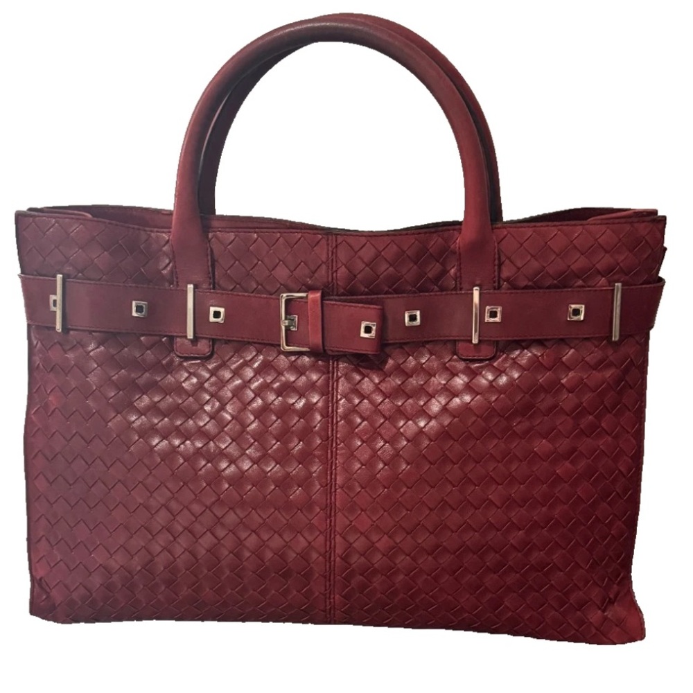 Bottega veneta bag purse  intrecciato burgundy belted leather handbag vintage